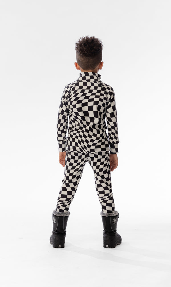 Two Piece Thermal Underwear White Checkered Print