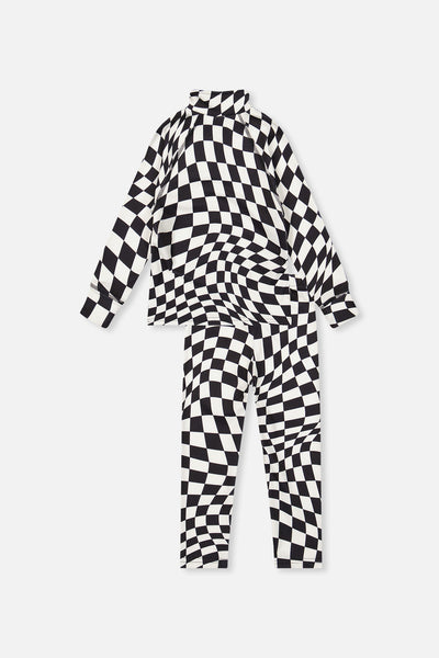 Two Piece Thermal Underwear White Checkered Print - J10Y600_1J059