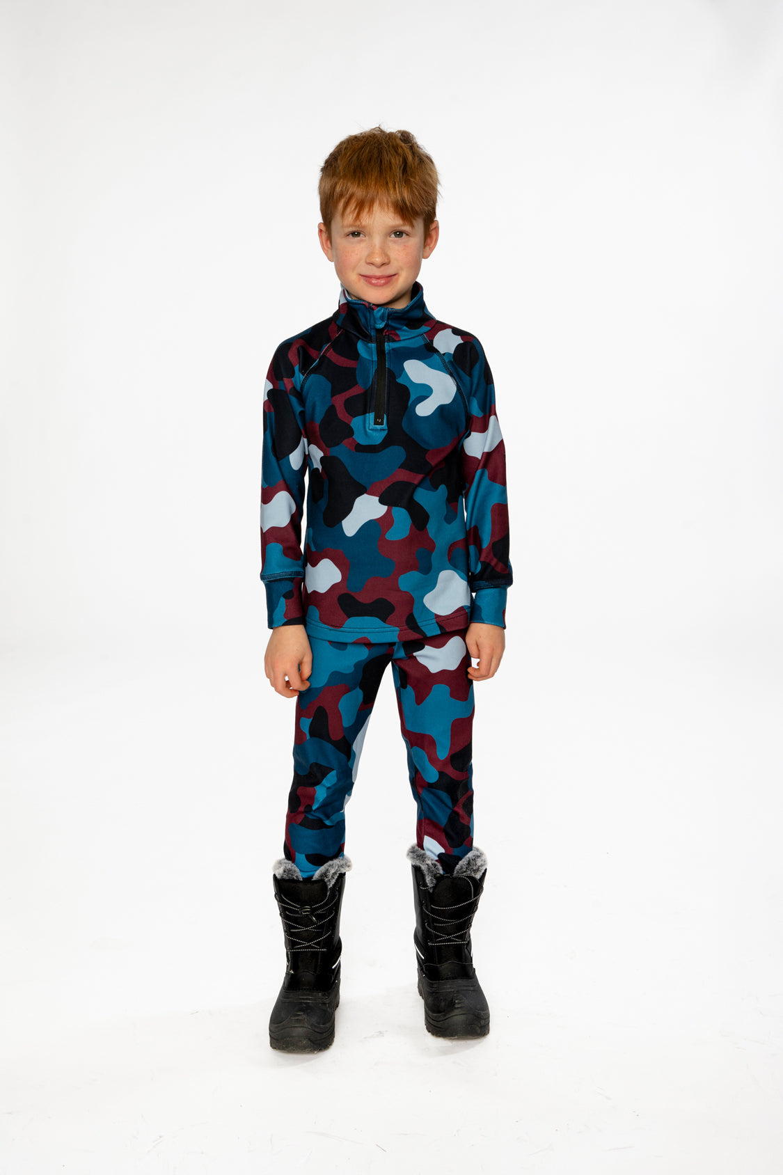 Two Piece Thermal Underwear Blue And Red Camouflage Print - J10Y600_1J060