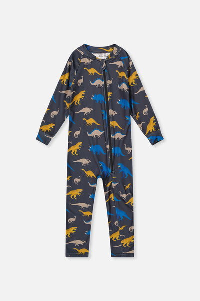 Baby One Piece Thermal Underwear Grey And Blue Dinosaur Print - J10Y700B_1J057