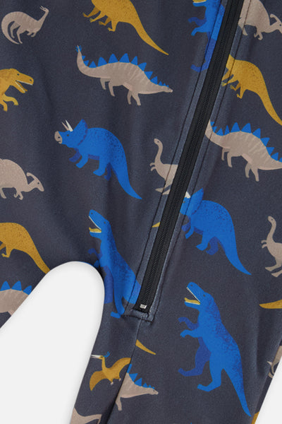 Baby One Piece Thermal Underwear Grey And Blue Dinosaur Print - J10Y700B_1J057