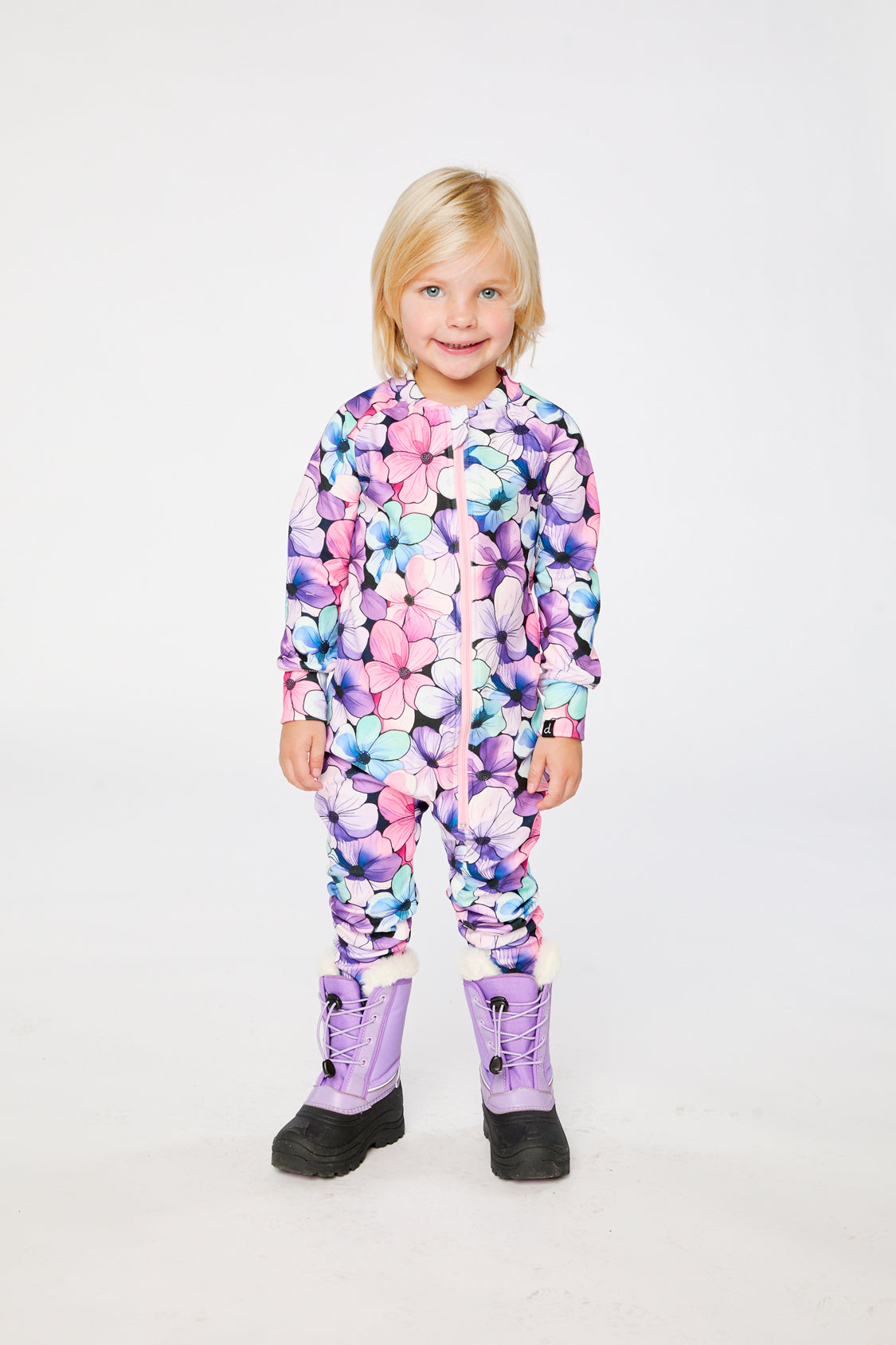 One Piece Thermal Underwear Purple Floral Print - J10Y700_1J021