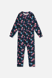 One Piece Thermal Underwear Blue Floral Print - J10Y700_1J023