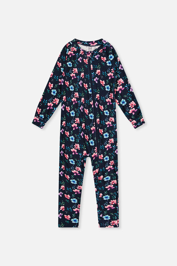 One Piece Thermal Underwear Blue Floral Print - J10Y700_1J023