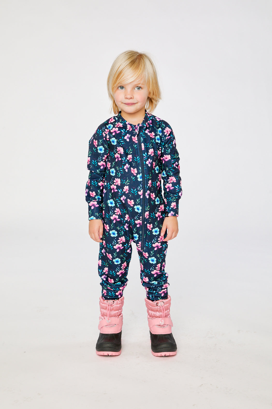 One Piece Thermal Underwear Blue Floral Print - J10Y700_1J023