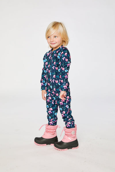 One Piece Thermal Underwear Blue Floral Print - J10Y700_1J023