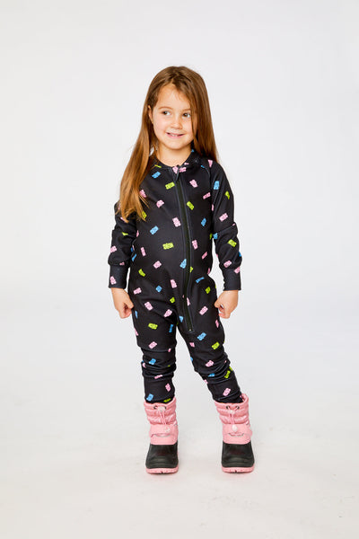 One Piece Thermal Underwear Black Printed Gummy Bears - J10Y700_1J033