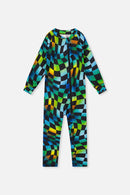 One Piece Thermal Underwear Blue Checkered Print - J10Y700_1J054