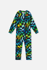 One Piece Thermal Underwear Blue Checkered Print - J10Y700_1J054