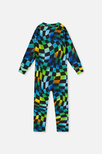 One Piece Thermal Underwear Blue Checkered Print - J10Y700_1J054