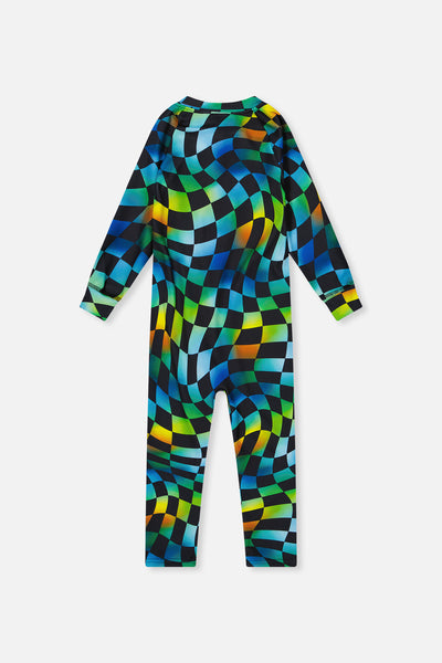 One Piece Thermal Underwear Blue Checkered Print - J10Y700_1J054