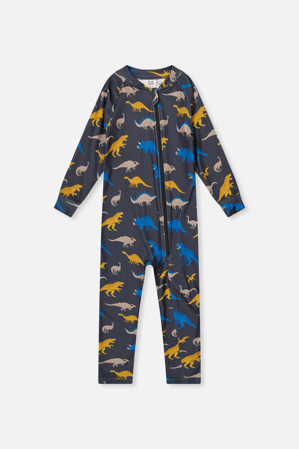 One Piece Thermal Underwear Grey And Blue Dinosaur Print - J10Y700_1J057