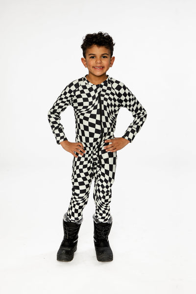 One Piece Thermal Underwear White Checkered Print - J10Y700_1J059