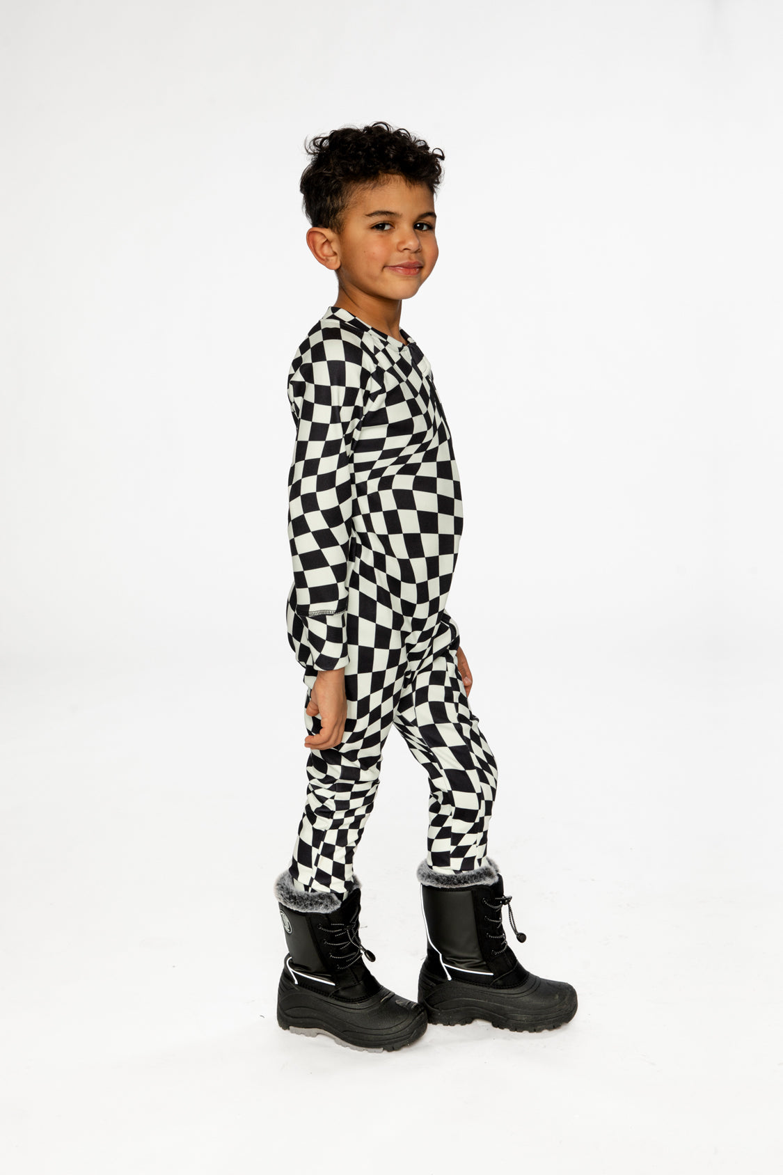 One Piece Thermal Underwear White Checkered Print - J10Y700_1J059