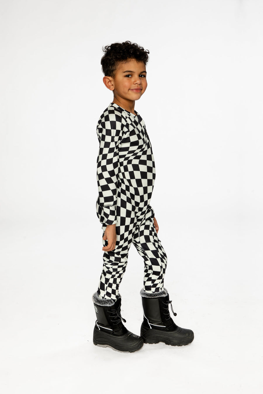 One Piece Thermal Underwear White Checkered Print - J10Y700_1J059