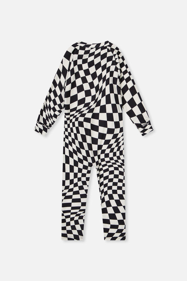 One Piece Thermal Underwear White Checkered Print - J10Y700_1J059