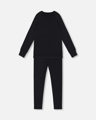 Two Piece Thermal Underwear Merino Blend Black