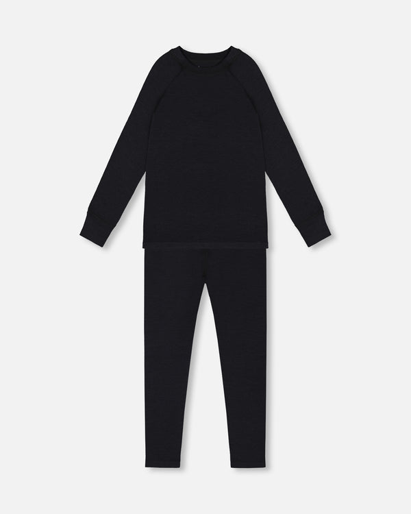 Two Piece Thermal Underwear Merino Blend Black