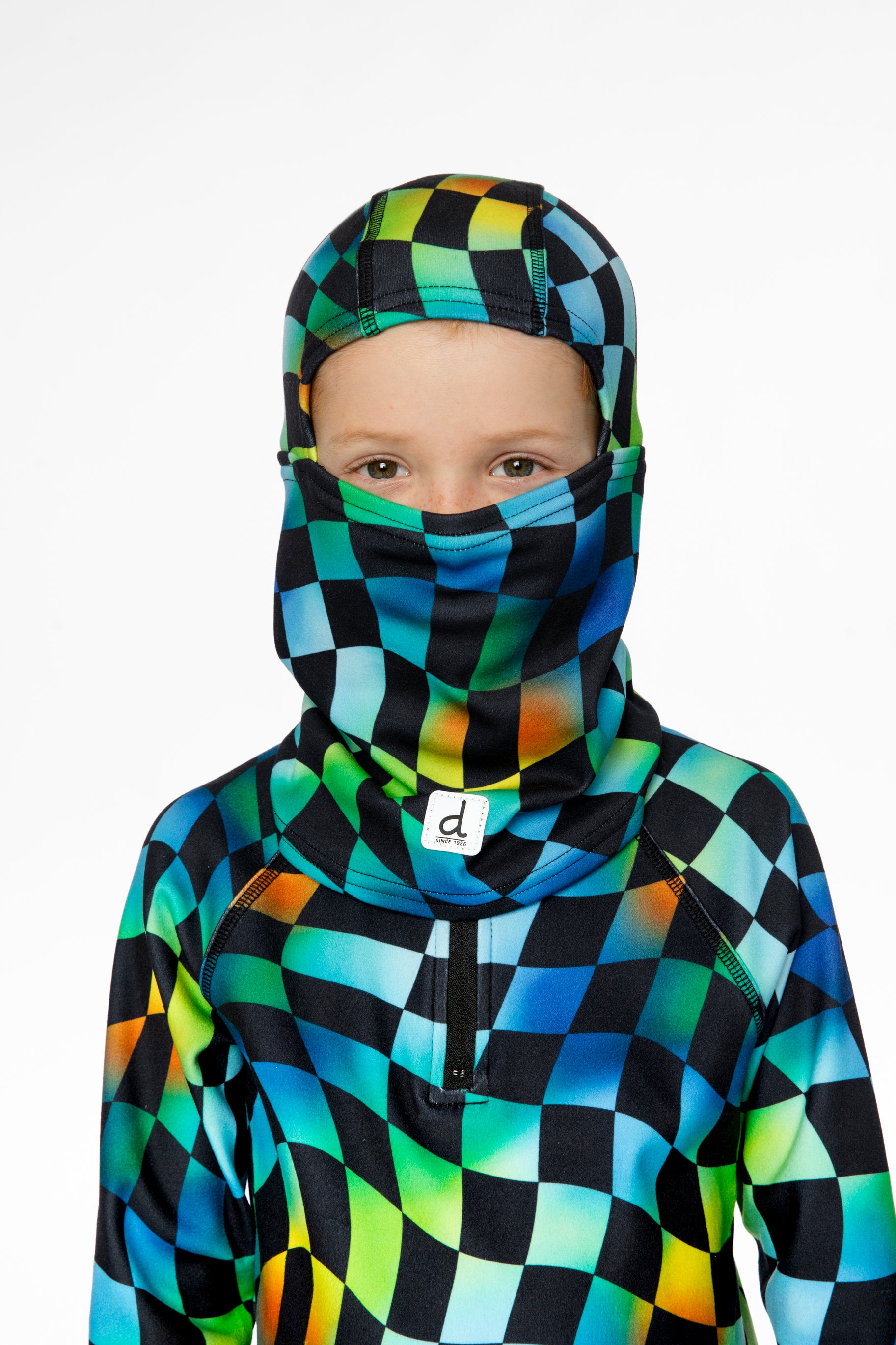 Brushed Jersey Balaclava Blue Checkered Print