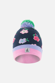 Winter Knit Hat With Pompom Blue Floral Print - J10Z01_1J062