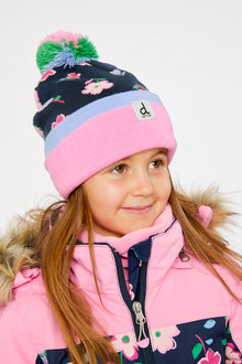 Winter Knit Hat With Pompom Blue Floral Print - J10Z01_1J062