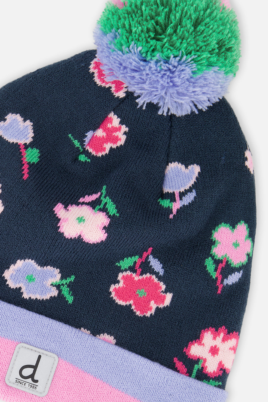 Winter Knit Hat With Pompom Blue Floral Print - J10Z01_1J062