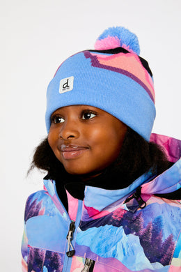 Winter Knit Hat With Pompom Black Printed Mountains - J10Z02_1J063