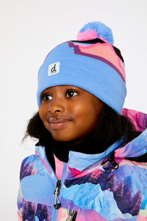 Winter Knit Hat With Pompom Black Printed Mountains - J10Z02_1J063