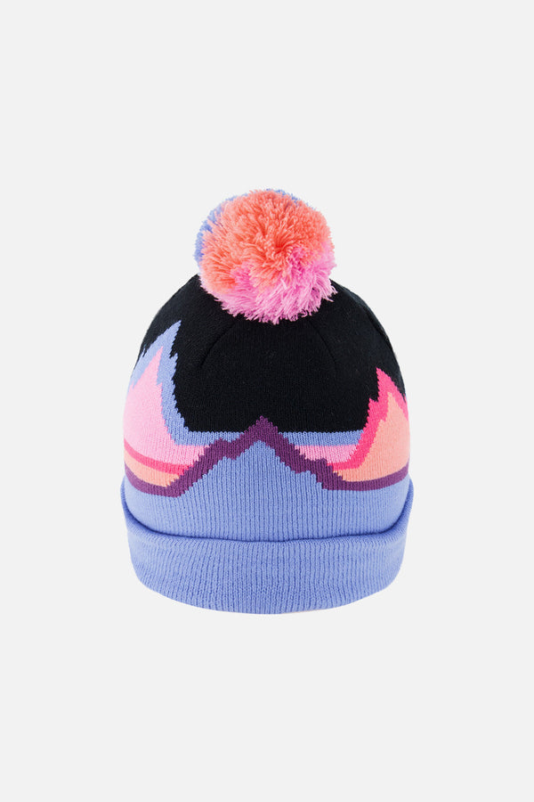 Winter Knit Hat With Pompom Black Printed Mountains - J10Z02_1J063