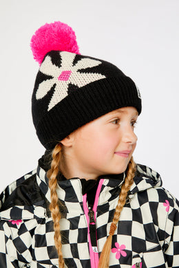 Winter Knit Hat With Pompom Black, White And Pink - J10Z03_09990
