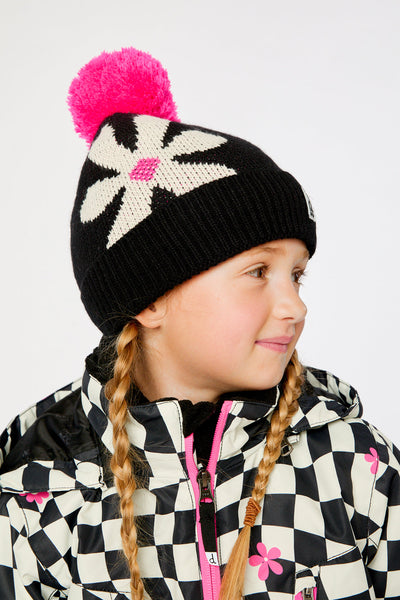 Winter Knit Hat With Pompom Black, White And Pink - J10Z03_09990