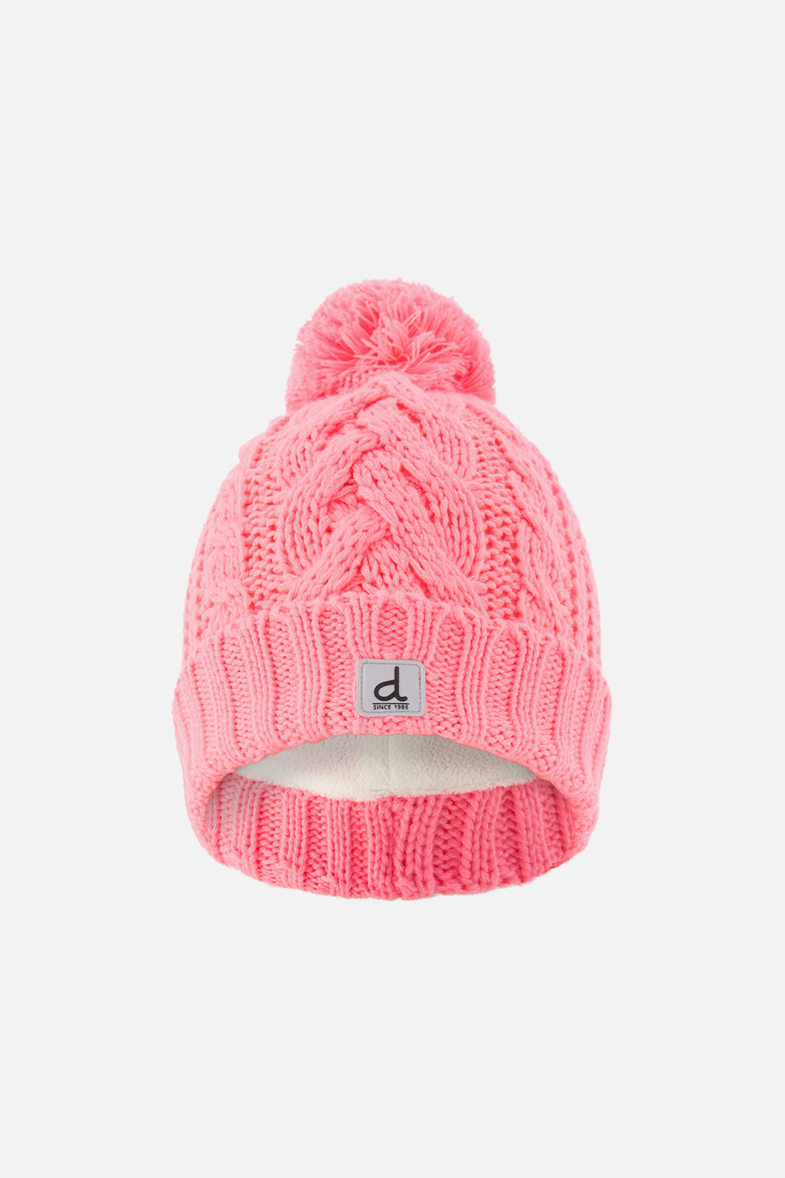 Winter Knit Hat With Pompom Neon Coral - J10Z04_08001