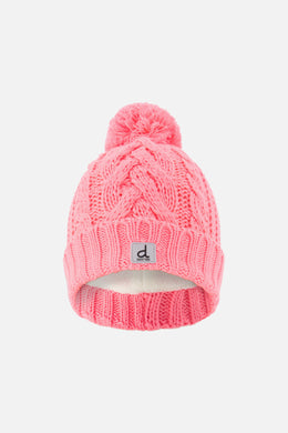 Winter Knit Hat With Pompom Neon Coral - J10Z04_08001