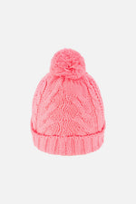 Winter Knit Hat With Pompom Neon Coral - J10Z04_08001