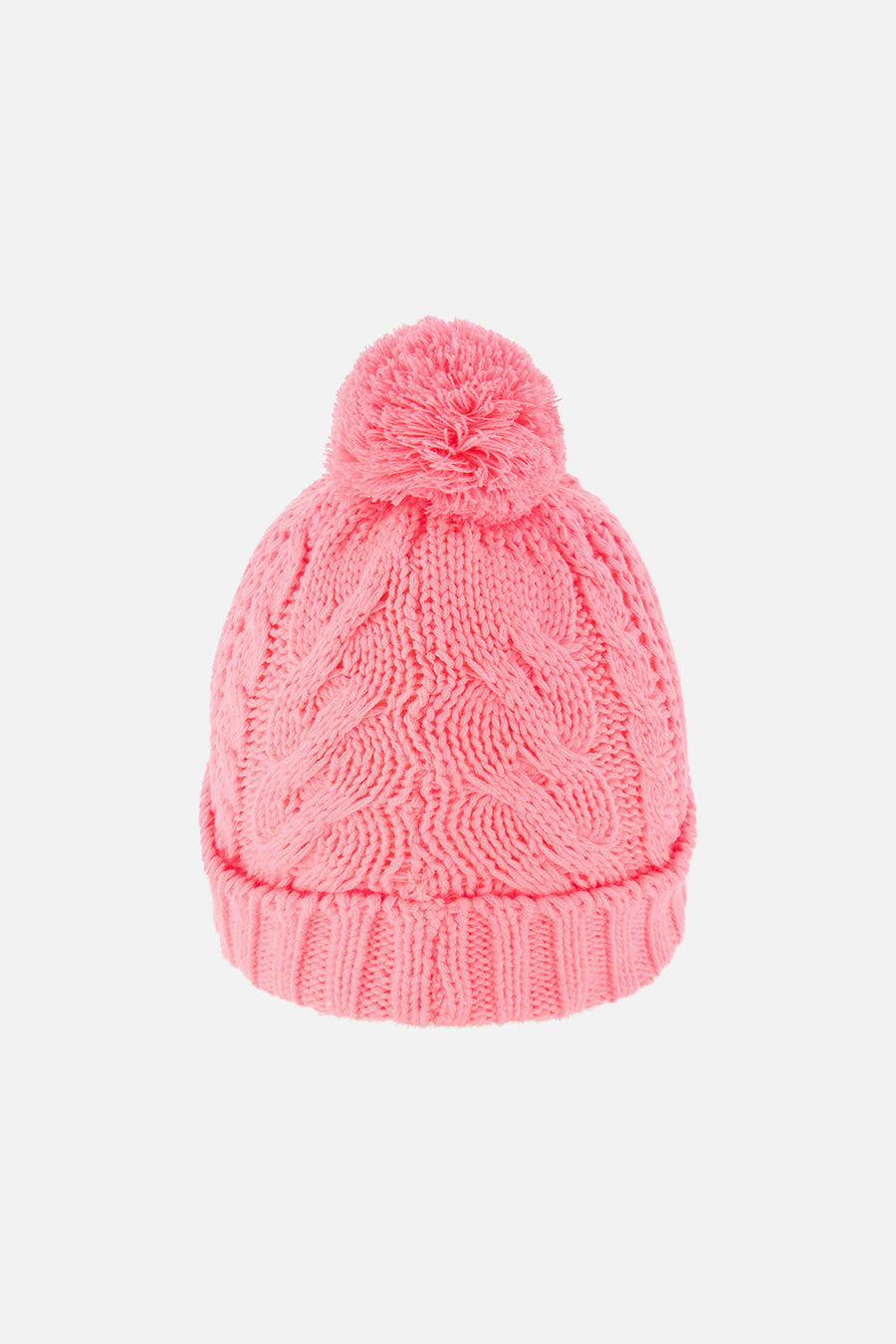 Winter Knit Hat With Pompom Neon Coral - J10Z04_08001