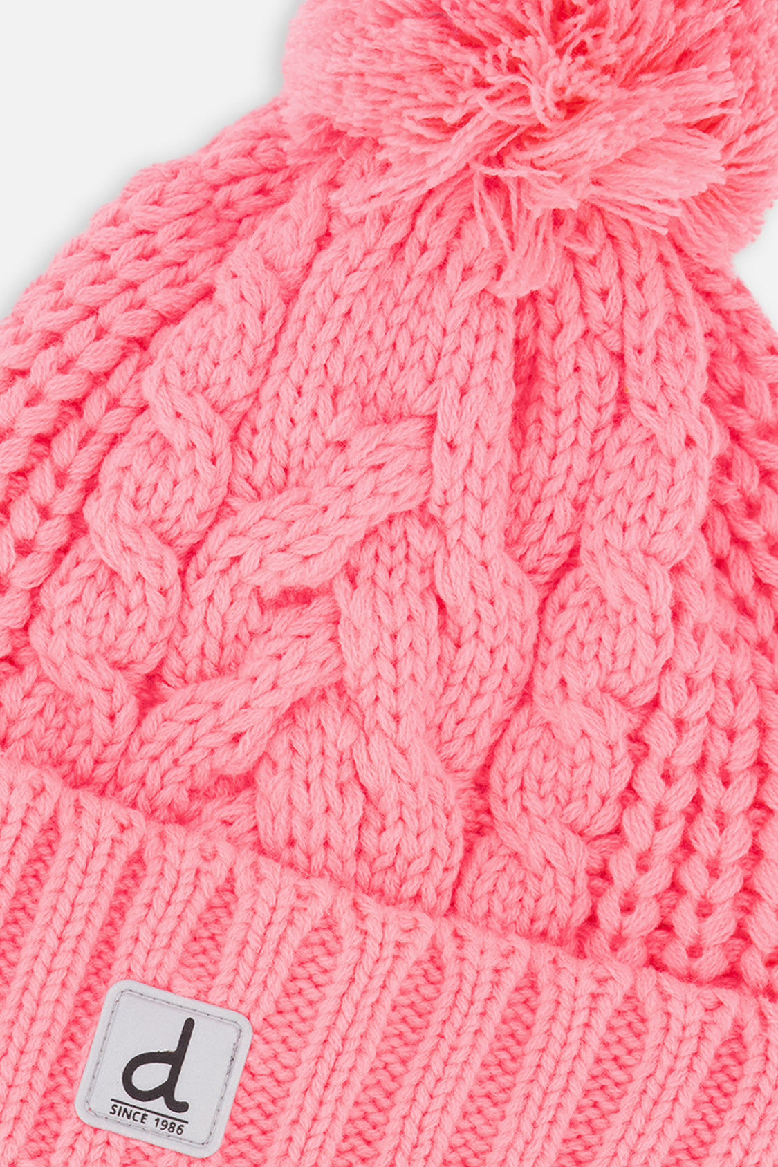 Winter Knit Hat With Pompom Neon Coral - J10Z04_08001