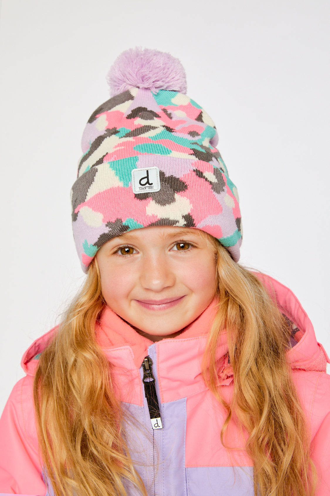 Winter Knit Hat With Pompom Coral Camouflage - J10Z05_1J064