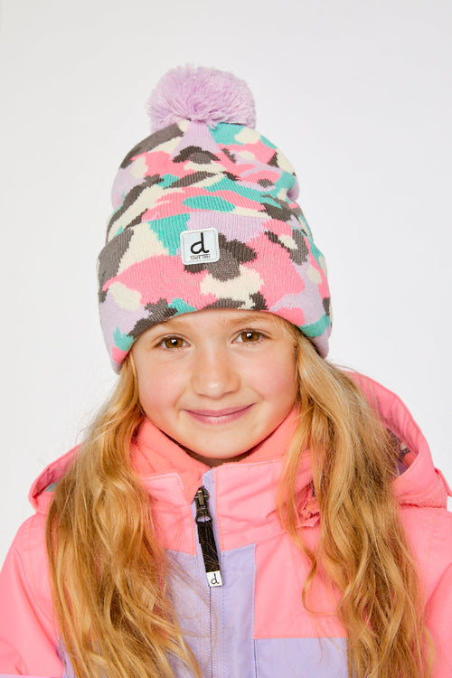Winter Knit Hat With Pompom Coral Camouflage - J10Z05_1J064