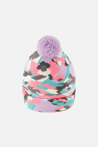 Winter Knit Hat With Pompom Coral Camouflage - J10Z05_1J064
