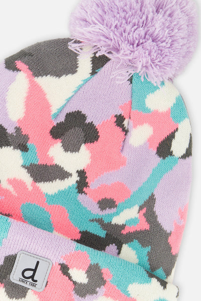 Winter Knit Hat With Pompom Coral Camouflage - J10Z05_1J064