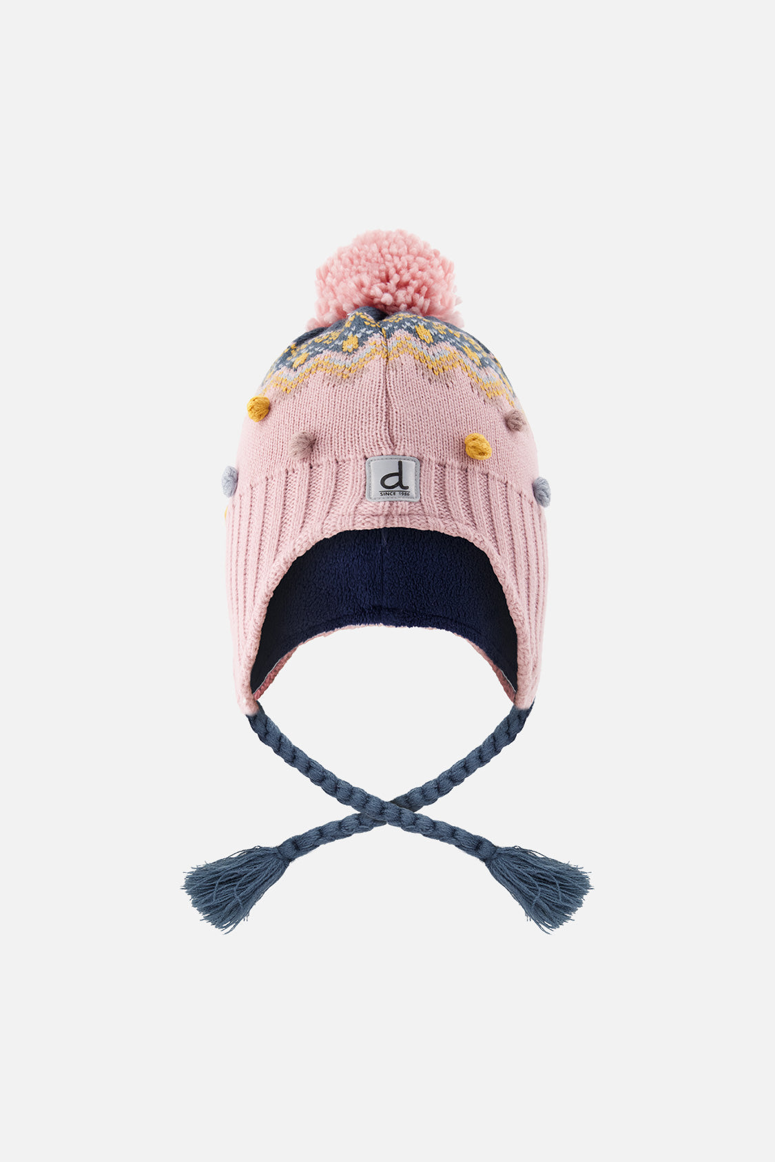 Winter Peruvian Knit Hat With Pompom Pink And Blue Jacquard - J10Z06_1J065