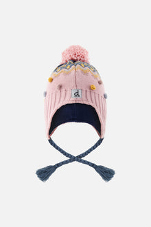 Winter Peruvian Knit Hat With Pompom Pink And Blue Jacquard - J10Z06_1J065
