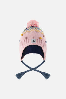 Winter Peruvian Knit Hat With Pompom Pink And Blue Jacquard - J10Z06_1J065
