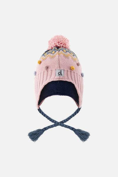 Winter Peruvian Knit Hat With Pompom Pink And Blue Jacquard - J10Z06_1J065