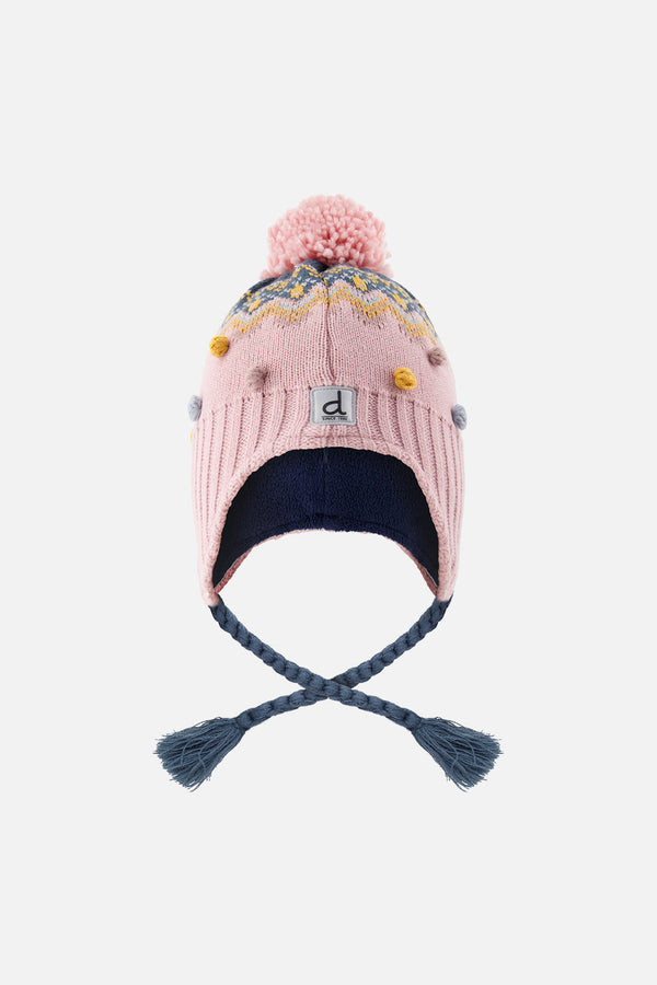 Winter Peruvian Knit Hat With Pompom Pink And Blue Jacquard - J10Z06_1J065