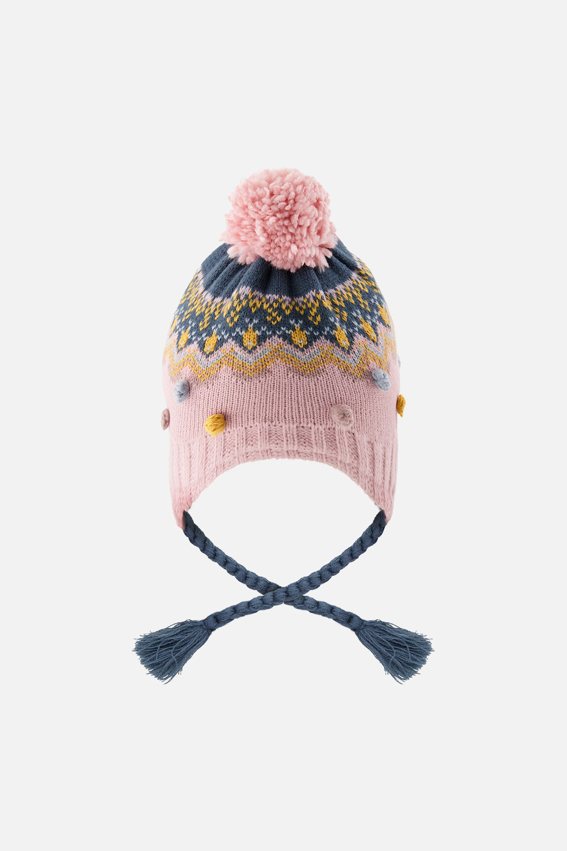 Winter Peruvian Knit Hat With Pompom Pink And Blue Jacquard - J10Z06_1J065