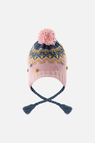 Winter Peruvian Knit Hat With Pompom Pink And Blue Jacquard - J10Z06_1J065