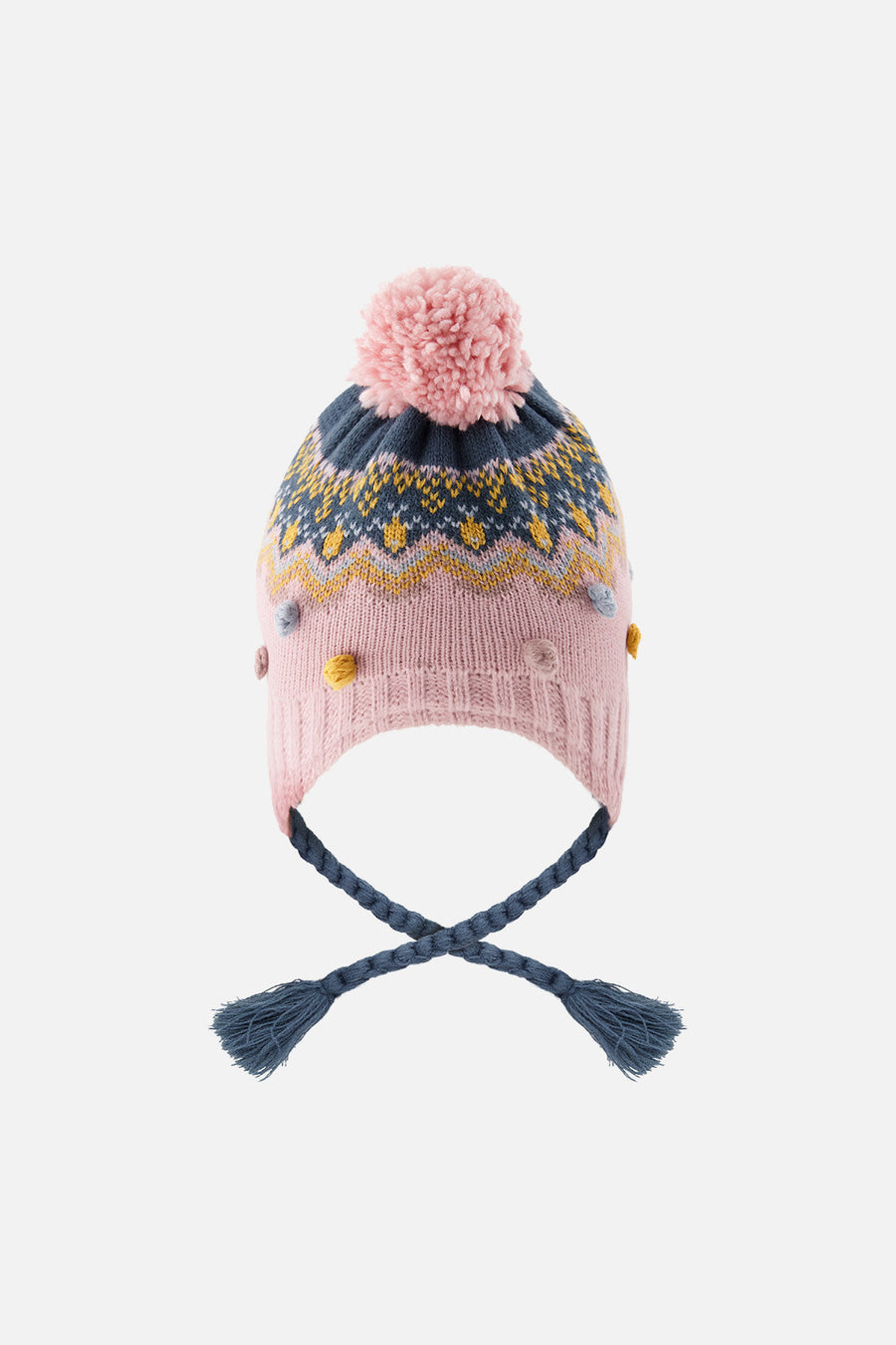 Winter Peruvian Knit Hat With Pompom Pink And Blue Jacquard - J10Z06_1J065