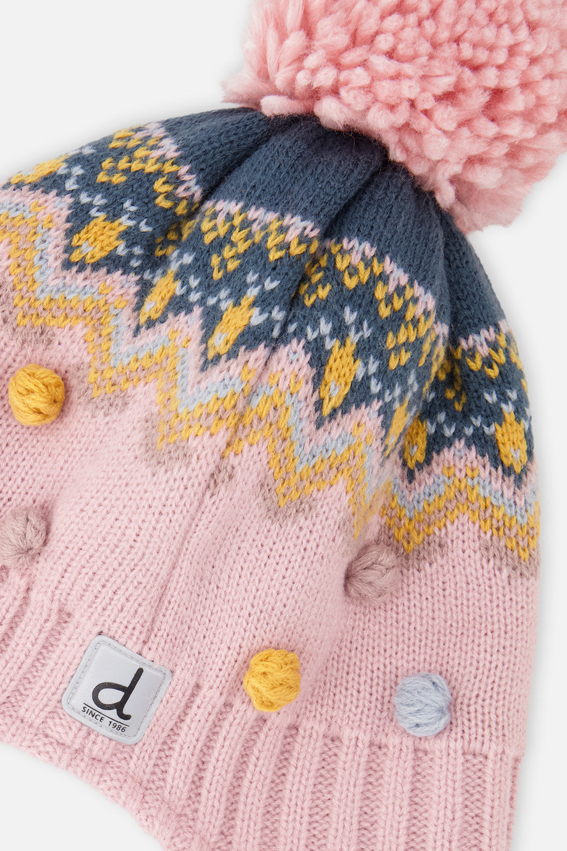 Winter Peruvian Knit Hat With Pompom Pink And Blue Jacquard - J10Z06_1J065