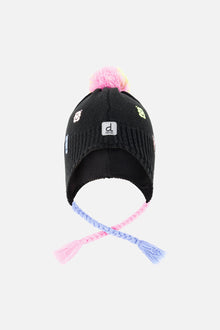 Winter Peruvian Knit Hat With Pompom Black, Pink, Blue And Green - J10Z07_09990